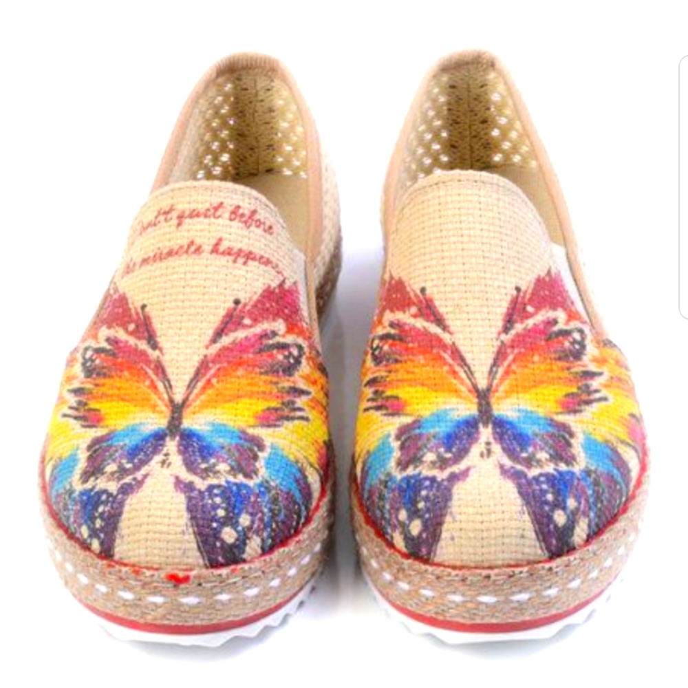 Goby butterfly espadrilles quote "Don't  quit before the miracle happens"